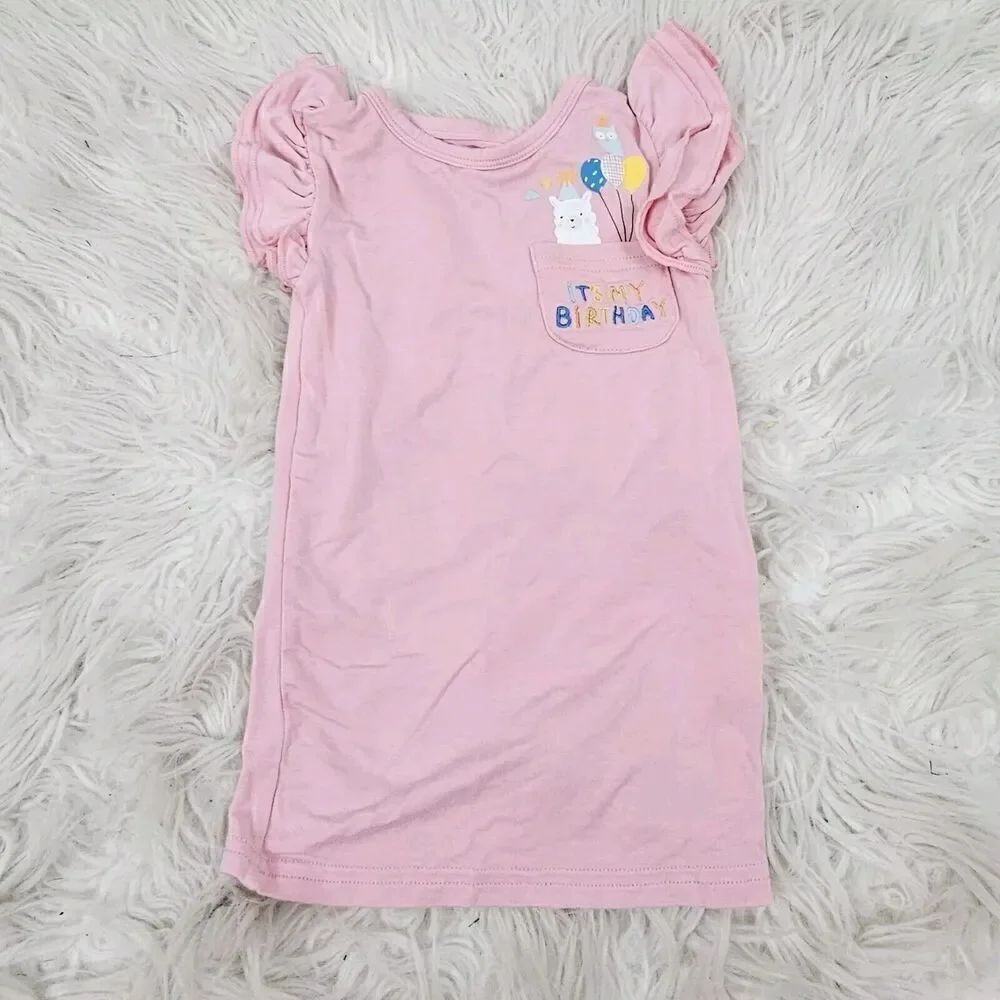Little Sleepies It's My Birthday T Shirt Ruffle Sleeve 12-18 Months Bamboo Pink